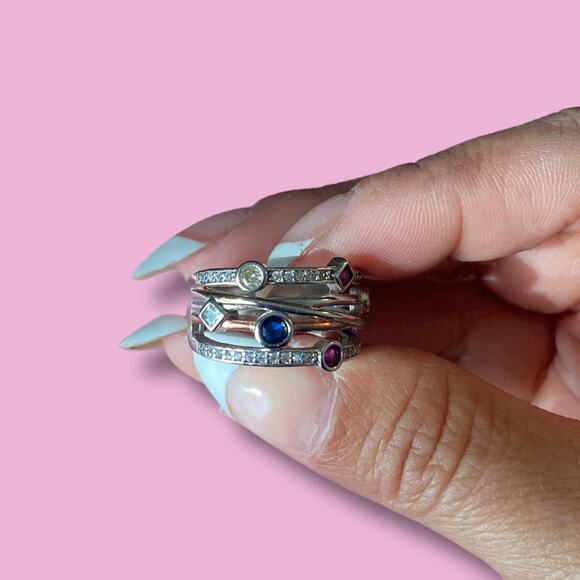 Sterling Silver and lab Created Gemstones Ruby and Safire and ZC size 5.5 - Picture 4 of 5